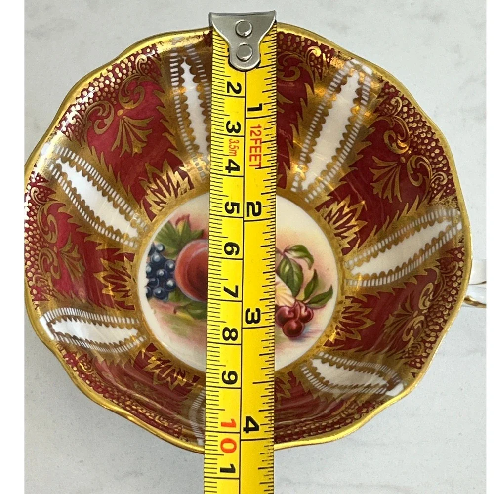 Vtg Paragon‎ Fine Bone China Teacup Saucer Set Maroon Gold Fruit England Tea Cup